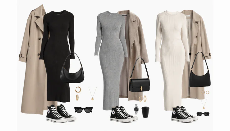Los vestidos midi de punto acanalado con tenis de bota